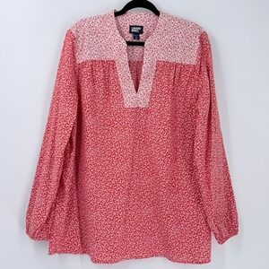Lands' End Floral Tunic top Womens sz XL Tall boho peasant coastal cottagecore